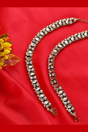 Anouk Set Of 2 Gold-Plated Kundan Stones Studded Anklet