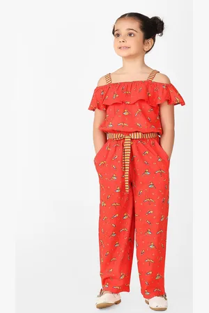 Fabindia Girls Cotton Off-Shoulder Printed Basic Jumpsuit
