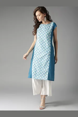 HERE&NOW Women Blue & Off-White Printed Straight Kurta