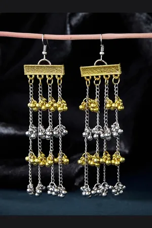 ATIBELLE Gold & Silver Plated & Ghunghroo Studded & Layered Drop Earrings