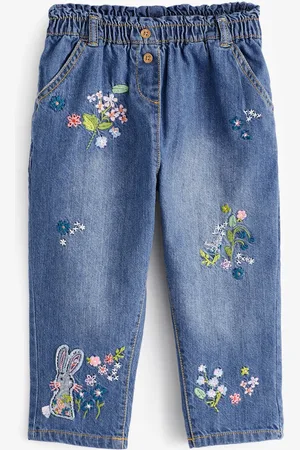 Next Girls Heavy Fade Embroidered Regular Fit Pure Cotton Jeans