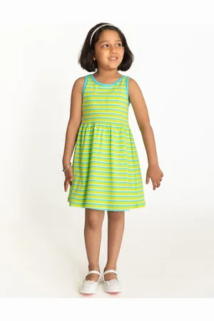 Campana Girl Striped Round Neck Sleeveless Fit & Flare Cotton Dress