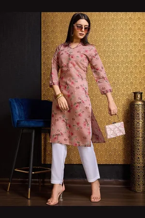 Ishin Floral Printed V-Neck Three-Quarter Sleeves Chanderi Silk Kurta