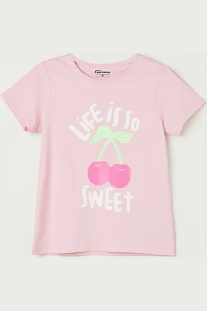 Lifestyle Girls Typography Printed Round Neck Short Sleeves Cotton T-shirt
