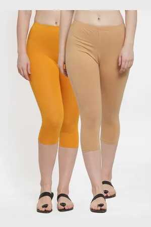 GRACIT Women Beige & Yellow Set Of 2 Solid Cotton Capris
