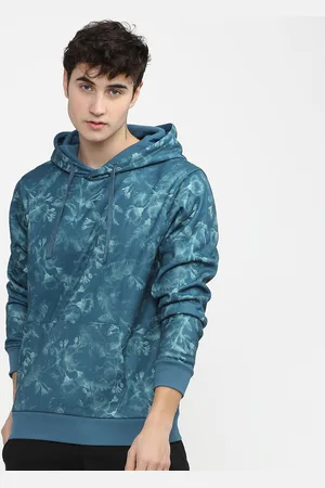 Highlander Men Teal Blue Printed Hooded Sweatshirt