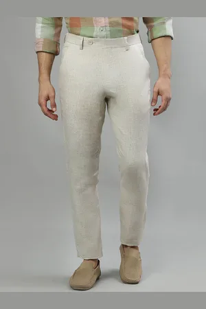 ICONIC Men Mid Rise Pure Linen Chinos Trousers