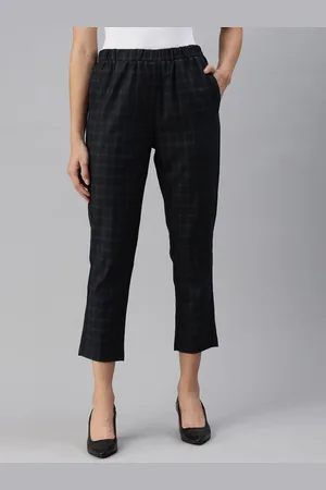 De Moza Women Checked Relaxed High-Rise Formal Trousers