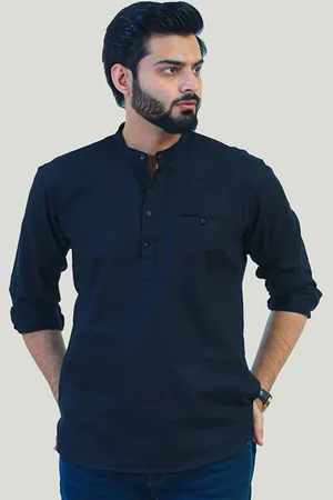 Blue Bird Cotton Mandarin Collarr Thread Work Straight Kurta