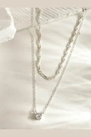 AQUASTREET 14K Silver-Plated Antitarnish Layered Zircon Pendant Lightweight Necklace