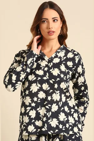 De Moza Women Floral Printed V-Neck Cotton Top