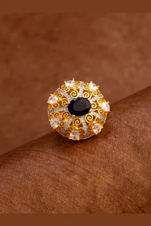 Voylla Women Gold -Plated Blue & White CZ Stone-Studded Embellished Cocktail Finger Ring