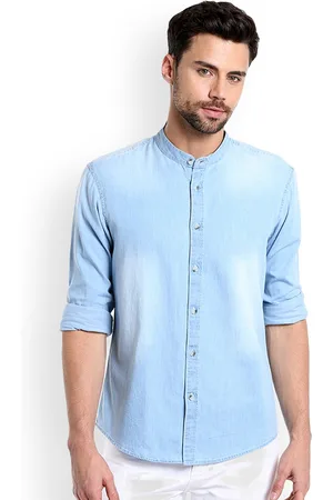 Dennis Lingo Men Blue Slim Fit Faded Casual Shirt