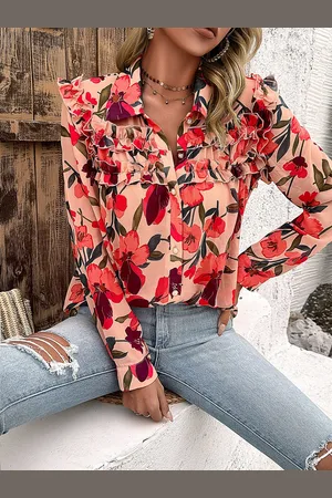 all about you Pink Floral Printed Shirt Style Top