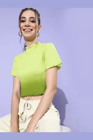 STREET 9 Woman Gorgeous Green Solid Cropped Top
