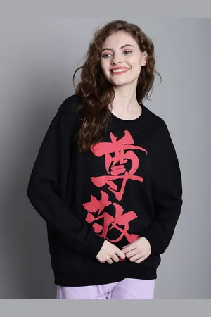 DOOR74 Women Printed Round Neck Pullover Cotton Sweatshirt