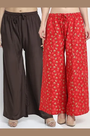 GRACIT Women Brown & Red Set Of 2 Solid & Printed Straight Fit Palazzos