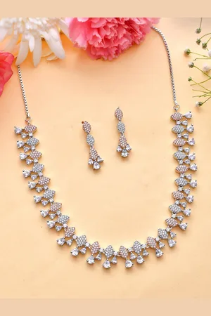 Voylla Rhodium-Plated CZ Studded Jewellery Set