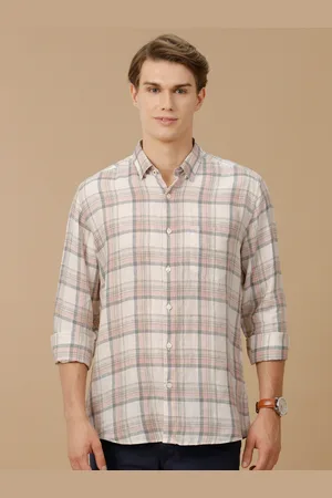 Linen Club Men Contemporary Slim Fit Opaque Checked Pure Linen Casual Shirt