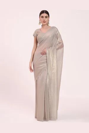 FIORRA Organza Crushed Zerkhan Handwork Embellished Border Saree With Unstitched Blouse