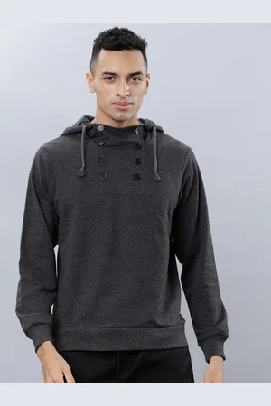 Highlander Men Grey Solid Hooded Sweatshirt