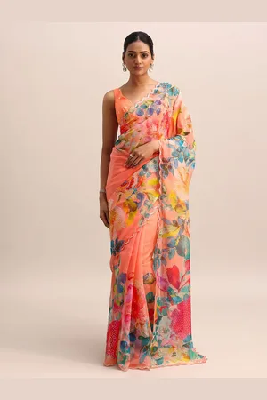 KALKI Fashion Floral Printed Sequinned Organza Saree