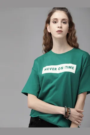 Roadster Women Green Printed Boxy Fit Longline T-shirt