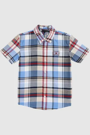 Tommy Hilfiger Boys Button-Down Collar Tartan Checked Cotton Casual Shirt