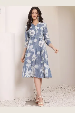 all about you Floral Printed Schiffli Tiered Fit and Flare Above Knee Length Dress