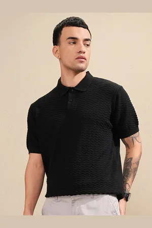 Highlander Men Knitted Textured Polo Collar T-shirt