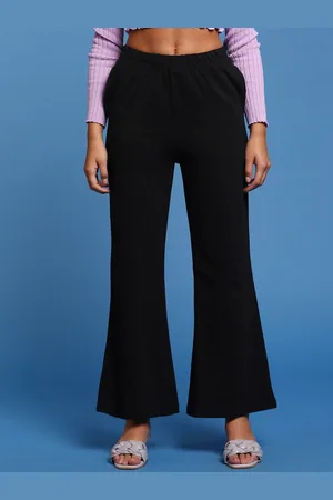 De Moza Women High-Rise Knitted Plain Flared Bootcut Trousers