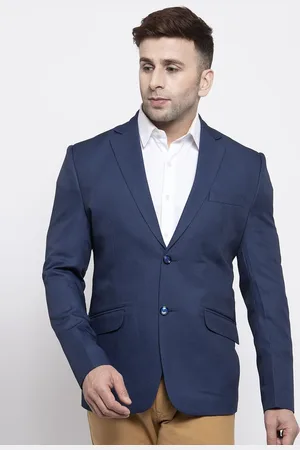Wintage Men Blue Self Design Tailored-Fit Single-Breasted Blazer