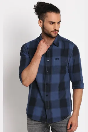 Wrangler Men Blue Slim Fit Buffalo Checks Opaque Checked Casual Shirt