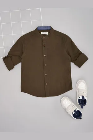 Pantaloons Boys Band Collar Solid Cotton Casual Shirt