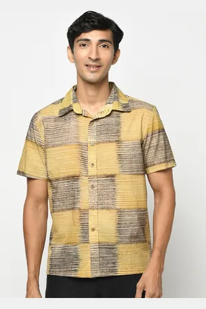 Fabindia Men Mustard Opaque Printed Casual Shirt