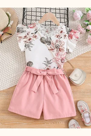 BAESD Girls Printed V-Neck Top with Shorts
