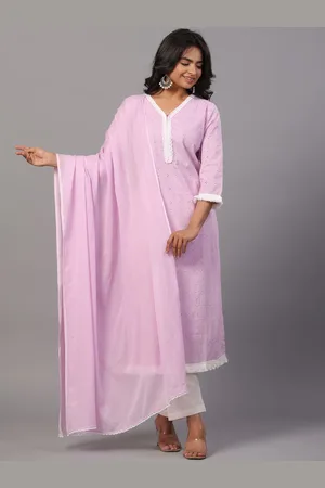 Amchoor Floral Embroidered Thread Work Kurta With Trousers & Dupatta