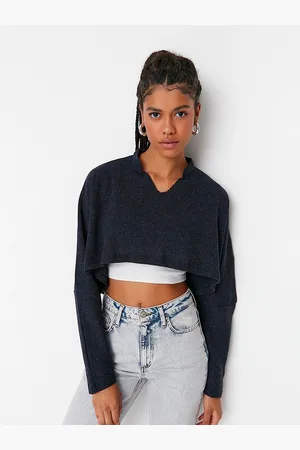 Trendyol Women Navy Blue Solid Crop Top
