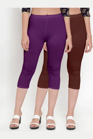 GRACIT Women Purple & Brown Set Of 2 Cotton Capris