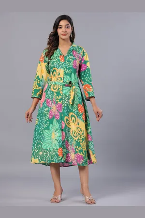 Amchoor Ethnic Motifs Printed Crepe A-Line Midi Dress