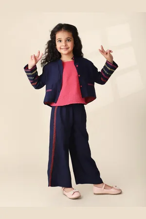Fabindia Girls Pure Cotton Top & Jacket With Palazzos