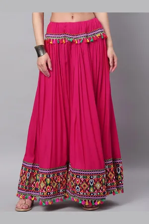 Banjara Embroidered Flared Maxi Skirt With Tassels