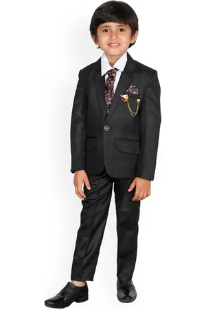 DKGF FASHION Boys Black Solid 4-Piece Single-Breasted Partywear Suit