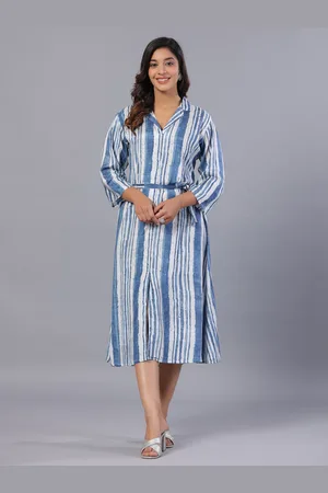 Amchoor Candy Stripes Shirt Collar Regular Sleeves Midi Shirt Dress
