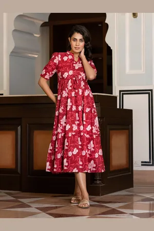 Kalini Floral Print Puff Sleeve Fit & Flare Maxi Dress