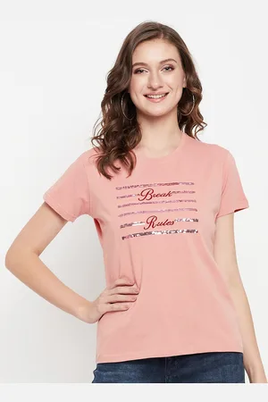 CANTABIL Women Typography Printed Sequinned Cotton T-shirt