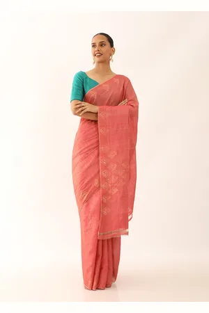 Taneira Red & Gold-Toned Geometric Woven Design Zari Pure Silk Saree