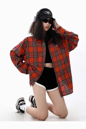 DressBerry Checked Long Sleeve Shirt Collar Top