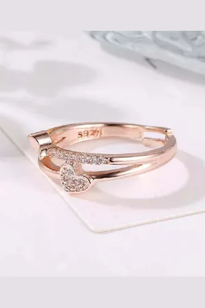 University Women Rose Gold Plated Dual Heart Finger Ring