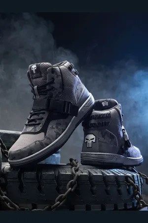 The Souled Store Men Punisher Printed PU High-Top Sneakers